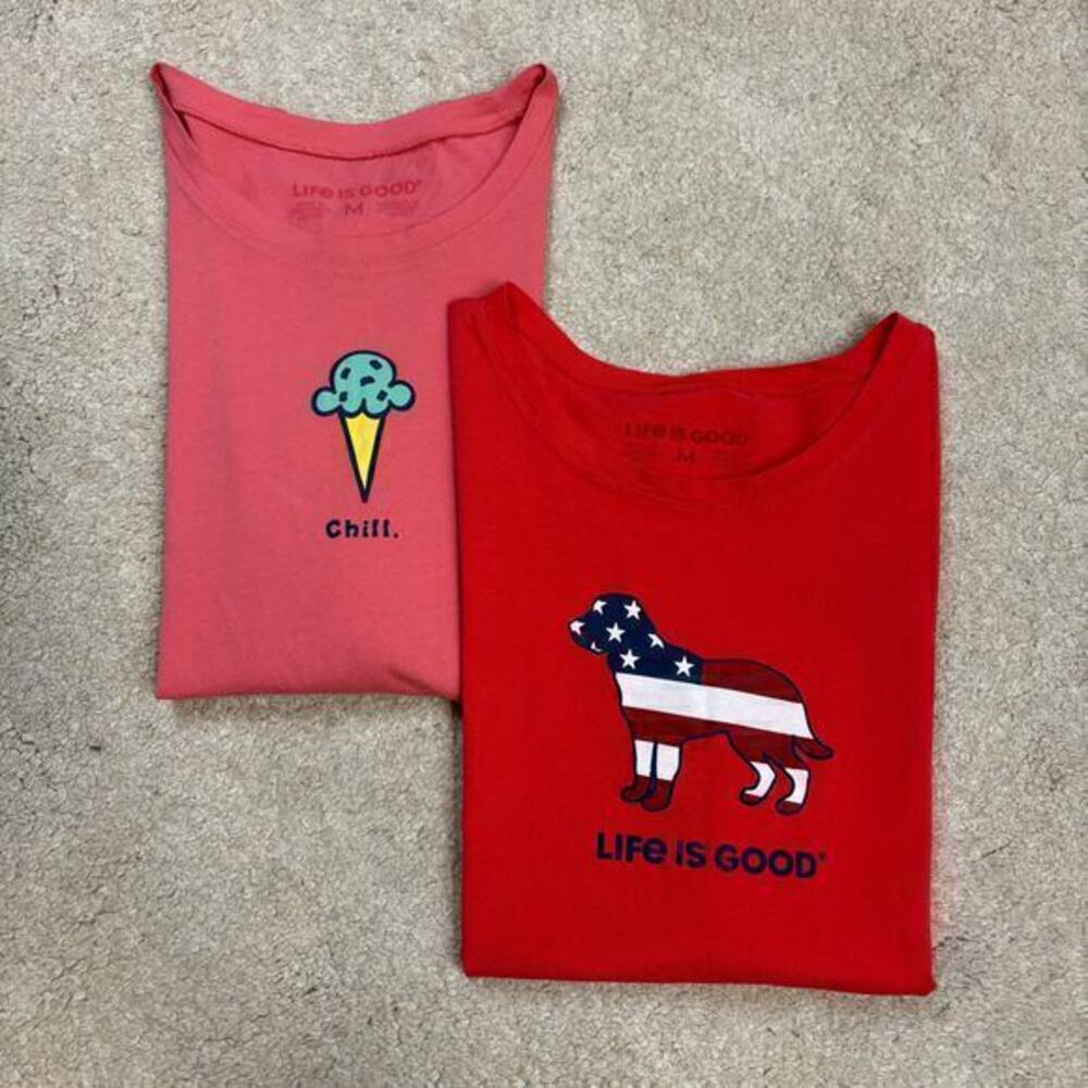 Life Is Good Set Of 2 Women's Tank Tops Summer Ice Cream Dog America Size M